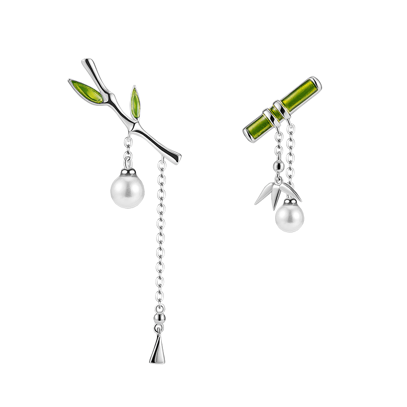 Thaya Enamel Women Earring Green Bamboo Earring Dangle With Pearl Retro Cute Earrings For Women Silver Earring Fashion Jewelry