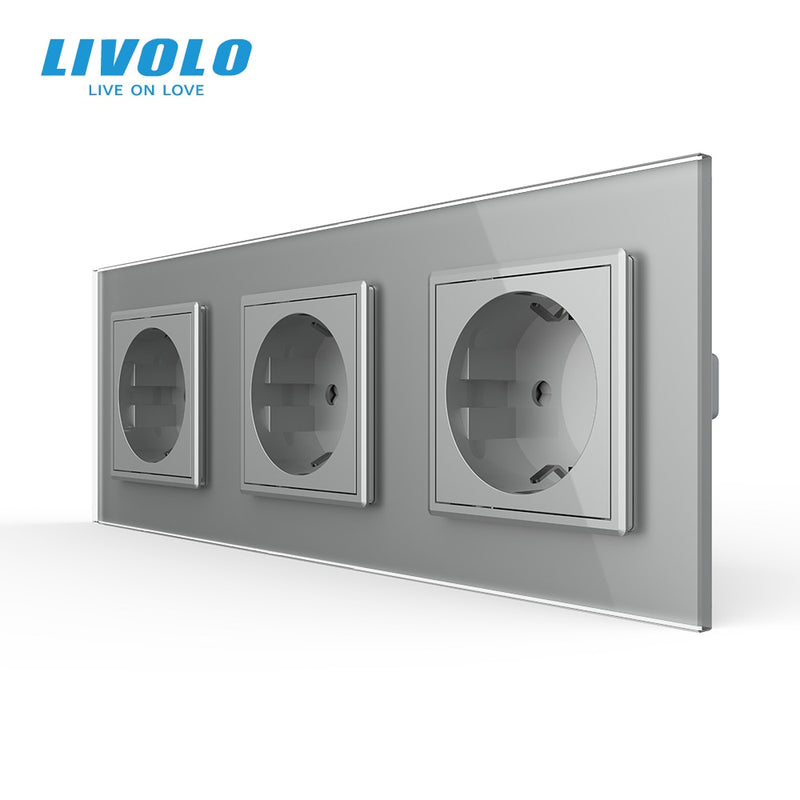 Livolo New EU Standard Power Socket, Outlet Panel, Triple Wall Power Outlet Without Plug,Toughened Glass C7C3EU-11/2/3/5