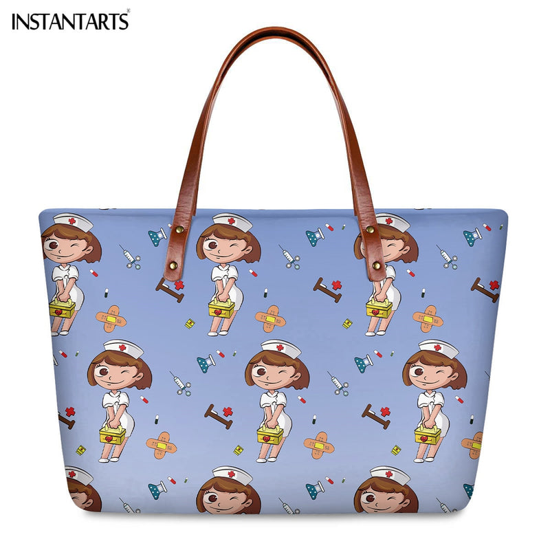 Bolsos de trabajo informales con estampado de enfermera de dibujos animados instantáneos para mujer, bolso de mano de gran capacidad, bolso de hombro de viaje a la moda paramédico de Hospital