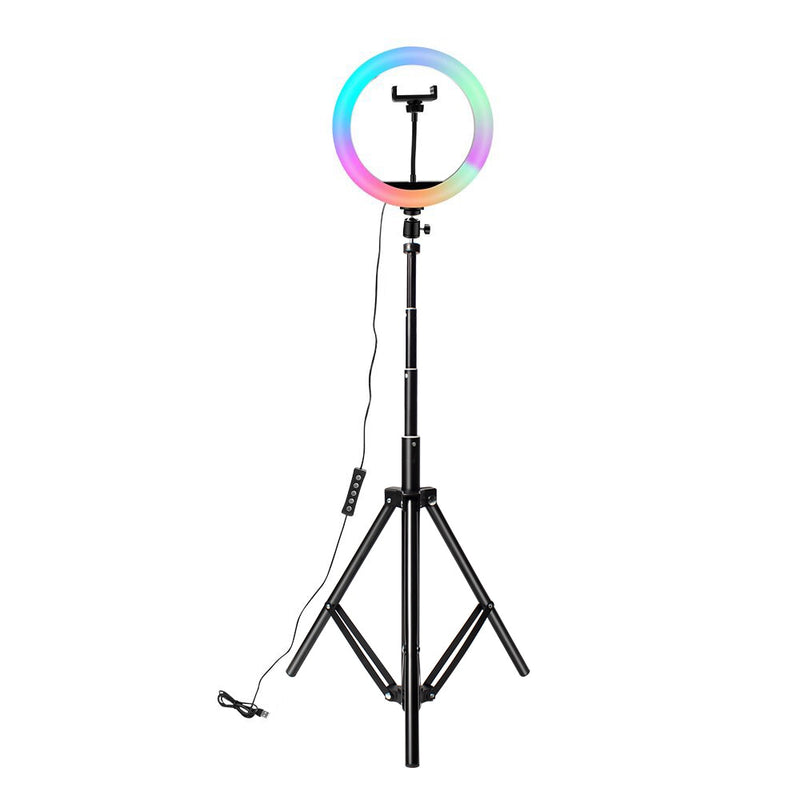 10-Zoll-Ringlicht RGB02 26 cm 33 cm 20 cm LED-Regenbogenlicht mit Stativ 1,6 m dimmbares RGB-Set für kurze Videos YouTube Live