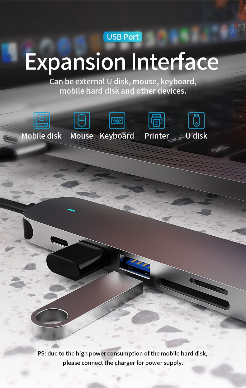 USB C Hub Dockingstation Aluminiumlegierung Typ C auf USB3.0 4K HDMI SD PD TF für Macbook Pro HP DELL Surface Lenovo Samsung