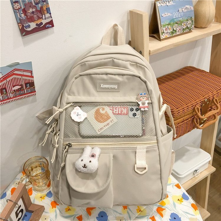 Mochila de moda japonesa para Mujer, mochilas escolares para chicas adolescentes, mochilas de malla de nailon con múltiples bolsillos, Mochila femenina, Bolsa para Mujer