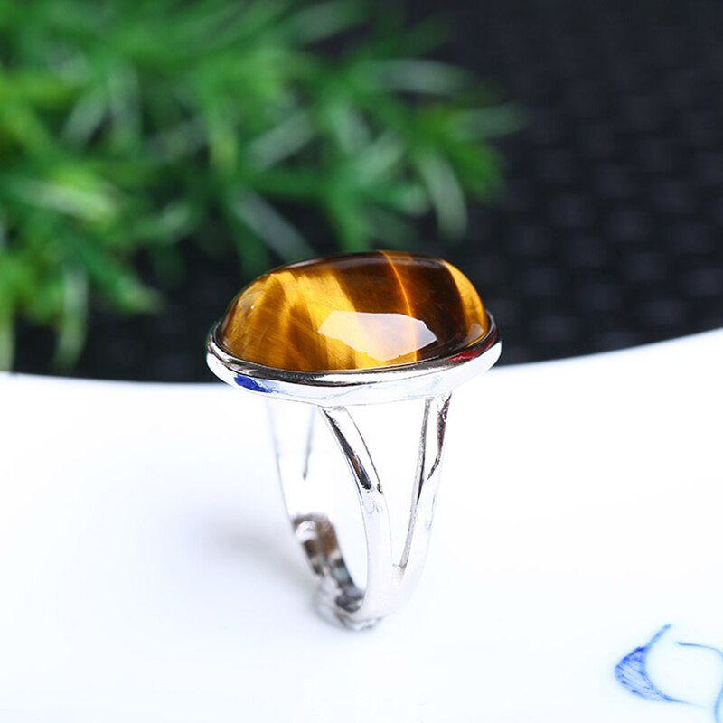 Anillo de cristal Natural Real piedra de ojo de tigre amarillo S925 anillo de mosaico de plata hombres mujeres anillos de cristal joyería de piedra de energía al por mayor