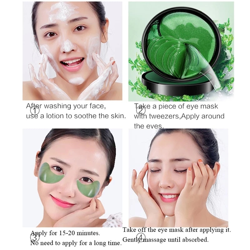 Seaweed Hyaluronic Acid Eye Mask Natural Moisturizing Eye Patches Remove Dark Circles Anti Age Bag Eye Wrinkle Care 60 Pieces