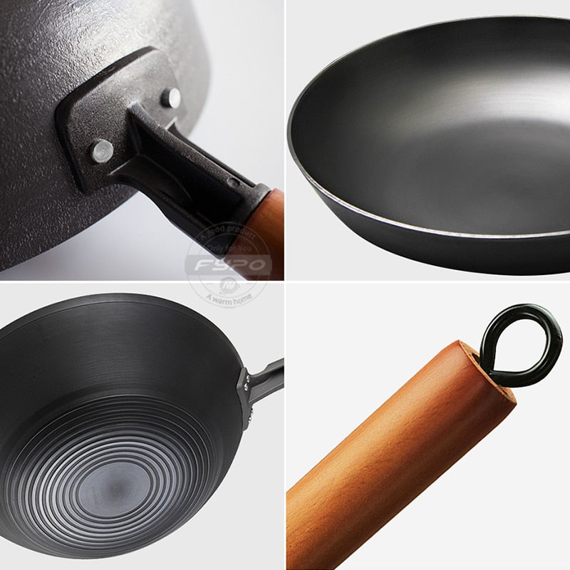 Wok de hierro tradicional chino hecho a mano, sartén antiadherente, cocina de Gas y de inducción sin recubrimiento, utensilios de cocina, sartenes