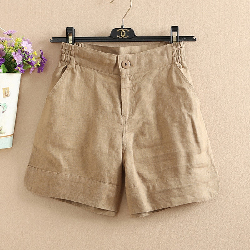 Women Summer Fashion Korea Style Solid Color Wide Leg High Quality Cotton Linen Short Office Lady Casual Loose Harajuku Shorts