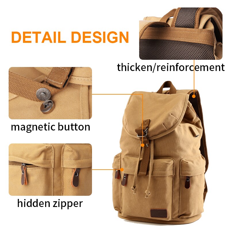 Mochila de lona TANGHAO, mochila informal Vintage Unisex, mochila para portátil de 17 pulgadas con puerto de carga USB, mochila para estudiante Mochia