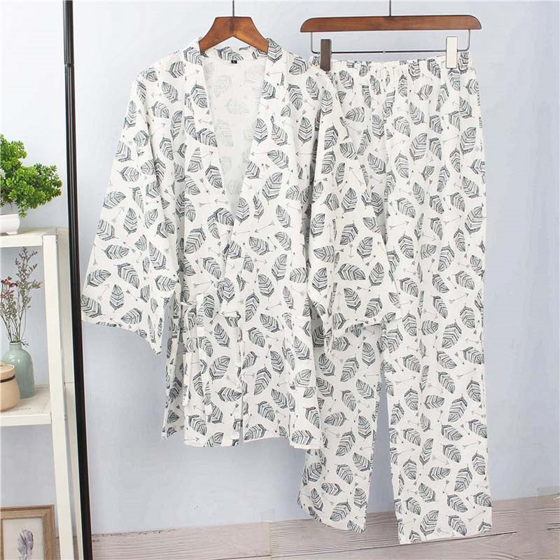 Cotton Japanese Kimono Sleepwear for Samurai Men Haori Tops+pants Clothing Set Traditional Yukata Pajamas Nightgown Jinbei