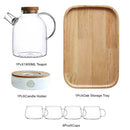1L / 1.8L Trinkgefäße mit großer Kapazität Glasteekanne Teegeschirr Teekanne Hitzebeständiger Wasserkocher Holzdeckel Home Office Coffee Bar Supplies