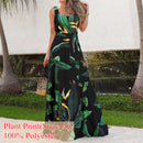 Sommer Bohemian Urlaub Langes Kleid Celmia Blumendruck Strandkleid Frauen Ärmellos Maxi Sommerkleid Lässig Lose Party Vestidos