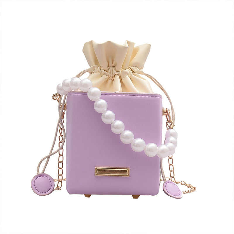 Women Mini Crossbody Bags Drawstring Bags Lilac Clutch Bag Top Handle Bag Leather Square Bucket Bag Luxury Designer Handbag
