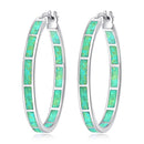 CiNily Blue Green Fire Opal Stone Hoop Earrings Silver Plated Rose Gold Color Big Round Circle Hip Hop Punk Party Jewelry Woman