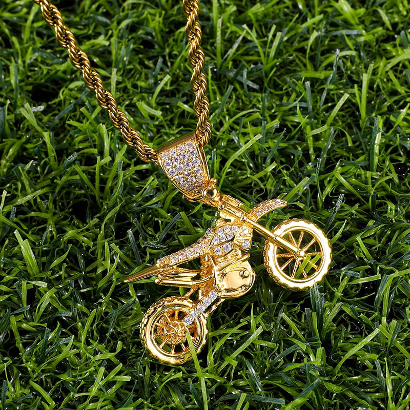 HIP Hop Full AAA Iced Out Bling CZ Kubikzirkon Kupfer Motorrad Anhänger &amp; Halsketten für Herrenschmuck mit Tenniskette