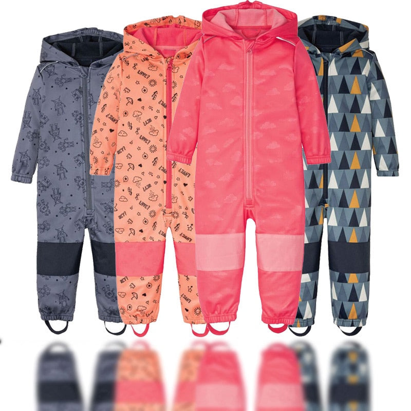 2021 2-10 year old children's outdoor coveralls, windproof and rainproof jumpsuits, soft shell jackets kids clothes