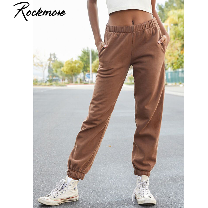 Pantalones pitillo holgados Rockmore para mujer, pantalones de chándal de pierna ancha negros de invierno, pantalones de chándal de gran tamaño, ropa de calle, pantalones de cintura alta