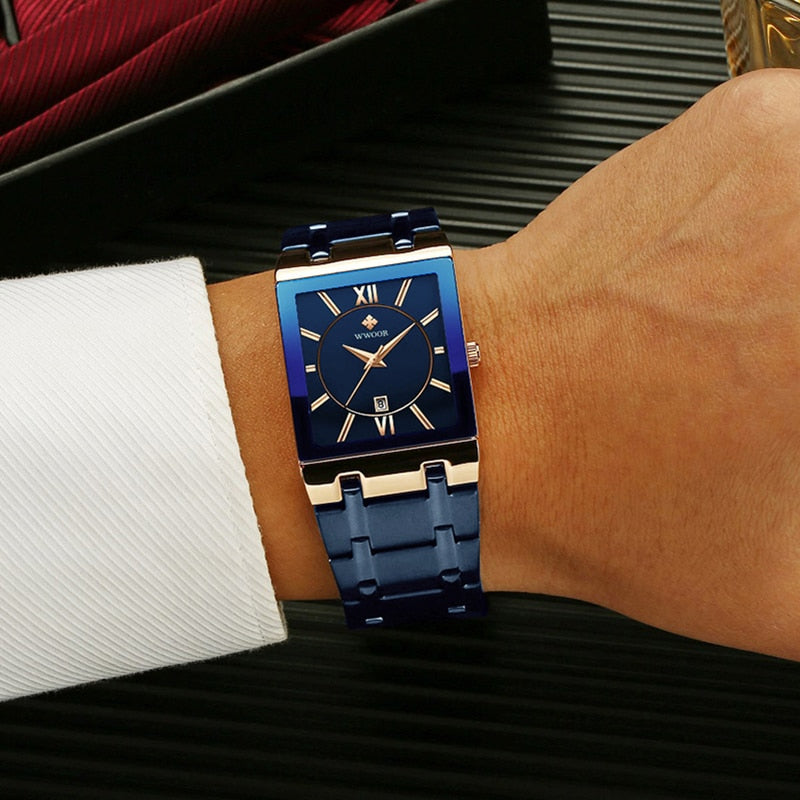 WWOOR Uhr für Herren Top-Marke Luxus Gold Quadratische Armbanduhr Herren Business Quarz Stahlband Wasserdichte Uhr Reloj Hombre 2021