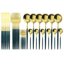JANKNG 30-teiliges Schwarz-Gold-Geschirr-Set, Edelstahl-Besteck-Set, Kuchengabel, Löffel, Messer, Besteck, Geschirr-Set, Besteck-Set