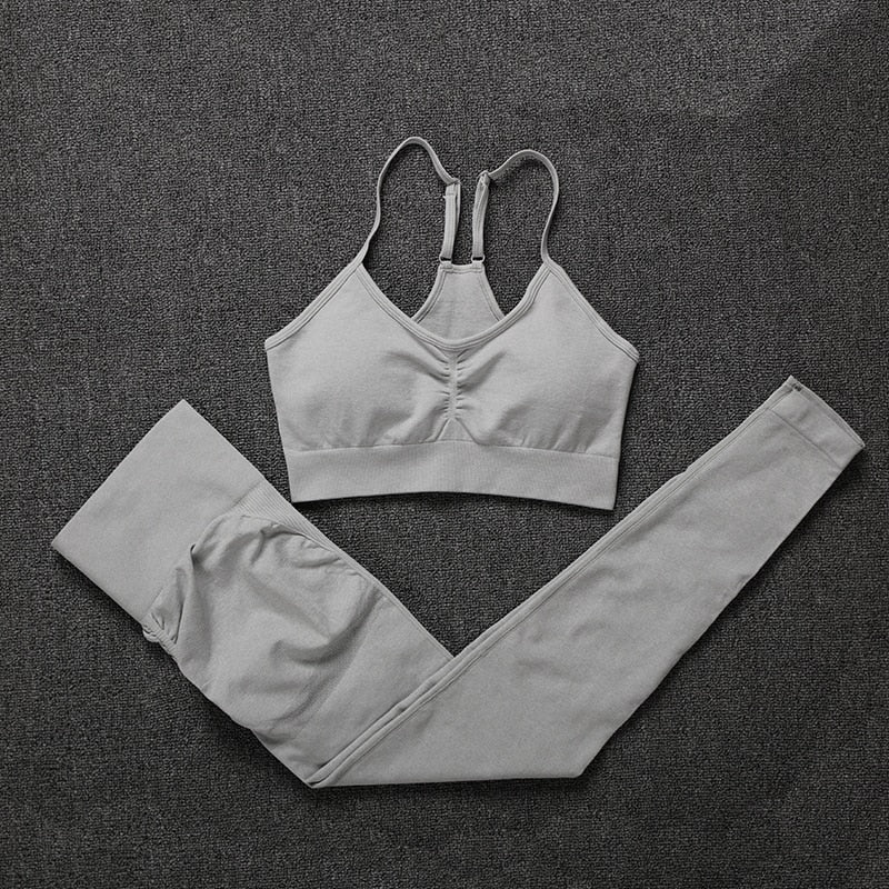 Conjunto de gimnasio sin costuras NORMOV, conjunto de Yoga y Fitness para mujer, trajes deportivos, mallas de cintura alta + sujetador de realce, conjunto de 2 piezas, ropa deportiva