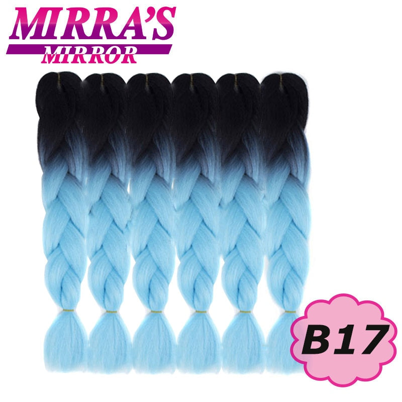 24inch Jumbo Braids Synthetic Hair For Box Braid Ombre Braiding Hair Extensions Three Tone Black Brown Blue Pink Mirra’s Mirror