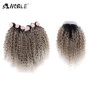 Tejido de pelo sintético Noble 16-20 pulgadas 7 unids/lote mechones de pelo rizado Afro con cierre de encaje africano para mujer extensión de cabello