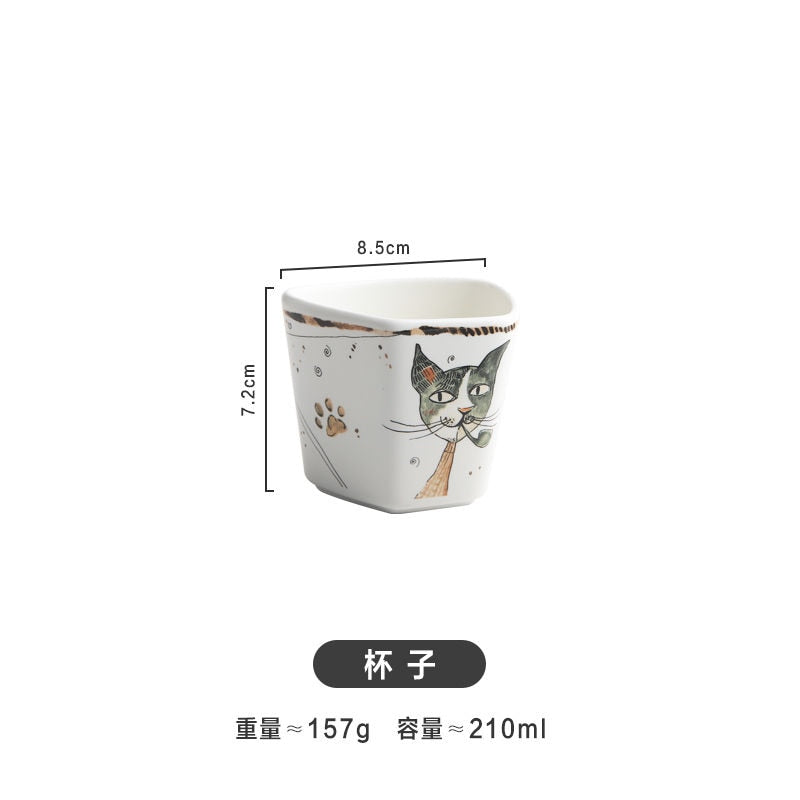 Cute Cartoon Cat Ceramic Tableware Household Soup Noodle Bowls Fruit Steak Food Plate Dishes Creative Porcelain Dinnerware