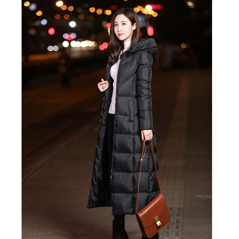 Winter Jackets Women Coat Female Slim Parka Over-Knee Cotton Padded Korea Hooded Warm Manteau Femme Hiver Black Solid Long Coat
