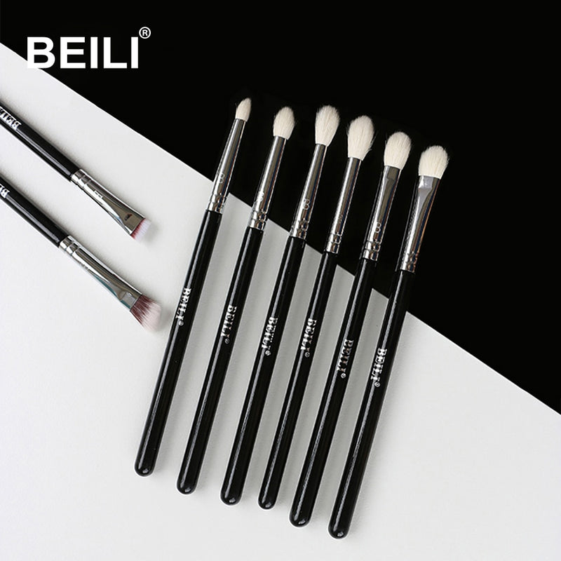 BEILI Professional 6/8pcs Classic Natural Eye Makeup Brushes Set Eyeshadow Eyebrow Blending Smokey Black Beauty Make up Brushes