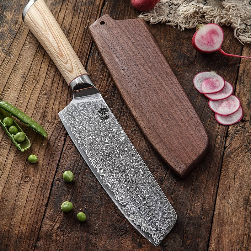 Acero de 67 capas V oro 10 Damasco cuchillo de cocina chef Gyuto Santoku Cleaver Paring Steak Slicing Utility Deshuesado Salmón