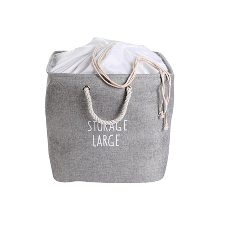 Large Fabric Storage Basket Square Laundry Basket Storage Bag With Drawstring Sundries Book Clothes Toy Storage Bucket Organizer