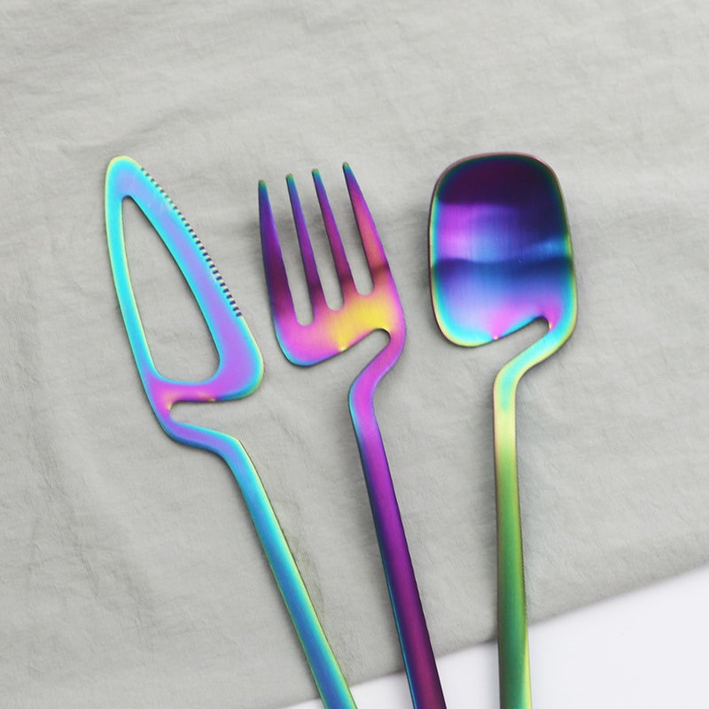 4 Colorful Matte Cutlery Set Knife Fork Spoon Dinnerware Flatware Set 18/10 Stainless Steel Tableware Set Kitchen Silverware Set