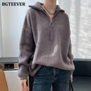 BGTEEVER Herbst-Winter-Reißverschluss-Rollkragen-Pullover Frauen beiläufige dicke lange Pullover Jumper weibliche lose Strickoberteile 2021