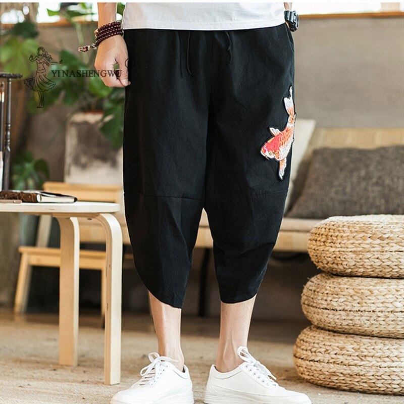 Summer Men Carp Kimonos Japanese Style Harajuku Yukata Beam Feet Harem Pants Youth Casual Pants Asian Japan Print Male Costume