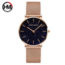 Relojes de mujer, nuevas estrellas Flash, acero inoxidable, malla de oro rosa, relojes de pulsera impermeables de cuarzo simples e informales únicos, gran oferta