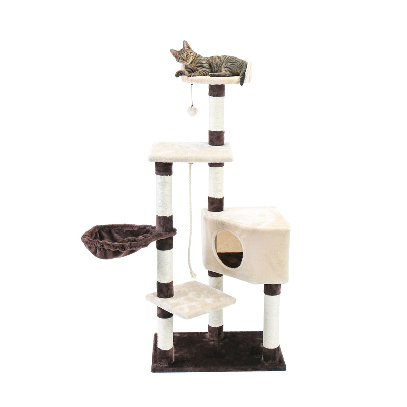 Árbol de gato de lujo, marco de escalada grande, poste de rascado multicapa, árbol de gato de Sisal resistente con bola colgante, patio de juegos Kittern