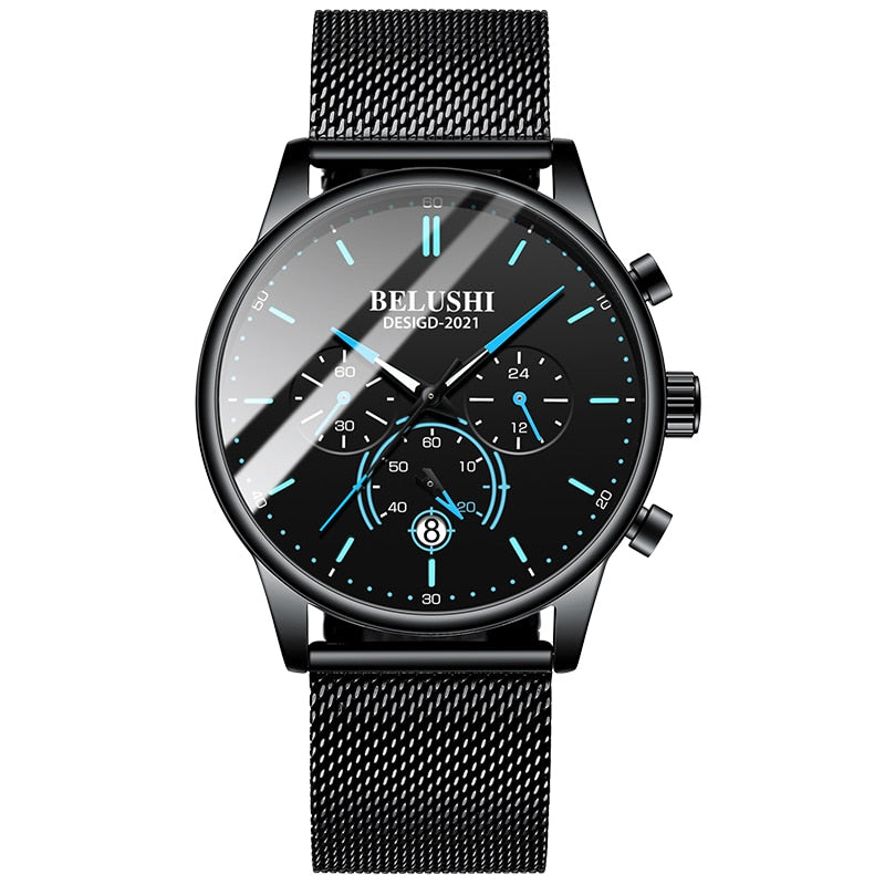 BELUSHI 2022 New Fashion Mens Watches Top Luxury Brand Sport Quartz Luminous Waterproof Chronograph Wristwatch Mens Watches