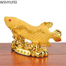 Chinesischer Stil Lucky Home Office Company Auto Talisman Money Drawing Fortune Arowana Golden Resin Fish Dekorative Statue