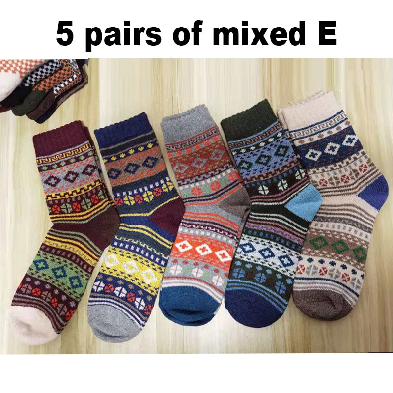 10PCS=5Pairs Autumn Winter New Men Thicken Warm Harajuku Retro Fashion Casual Wool High Quality Cotton Socks Wholesale Snow Sock