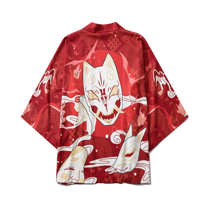 Bebovizi Japan Style Kleidung Herren Sommer Streetwear Cat Print Kimono Cardigan Mandarin Robe Herren Unisex Japanese Trend Kimonos