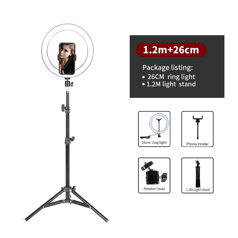 10" LED-Ringlicht Foto-Selfie-Ringbeleuchtung mit Ständer für Smartphone Youtube Make-up-Videostudio-Stativ-Ringlicht