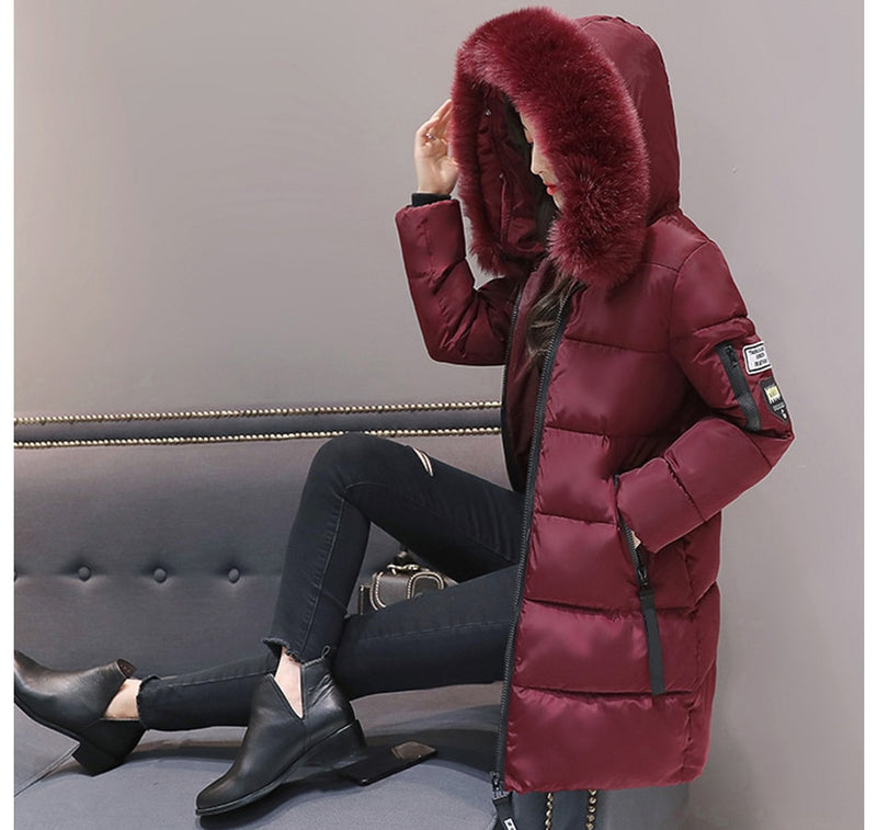 2021 new hooded loose long women winter jacket with fur collar warm thick parka cotton padded female fashion womens coat parkas