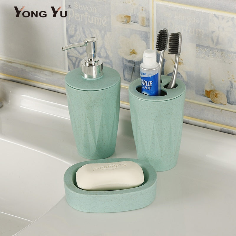 3 unids/set de accesorios de baño, dispensador de jabón de paja de trigo, soporte para cepillo de dientes, traje de baño