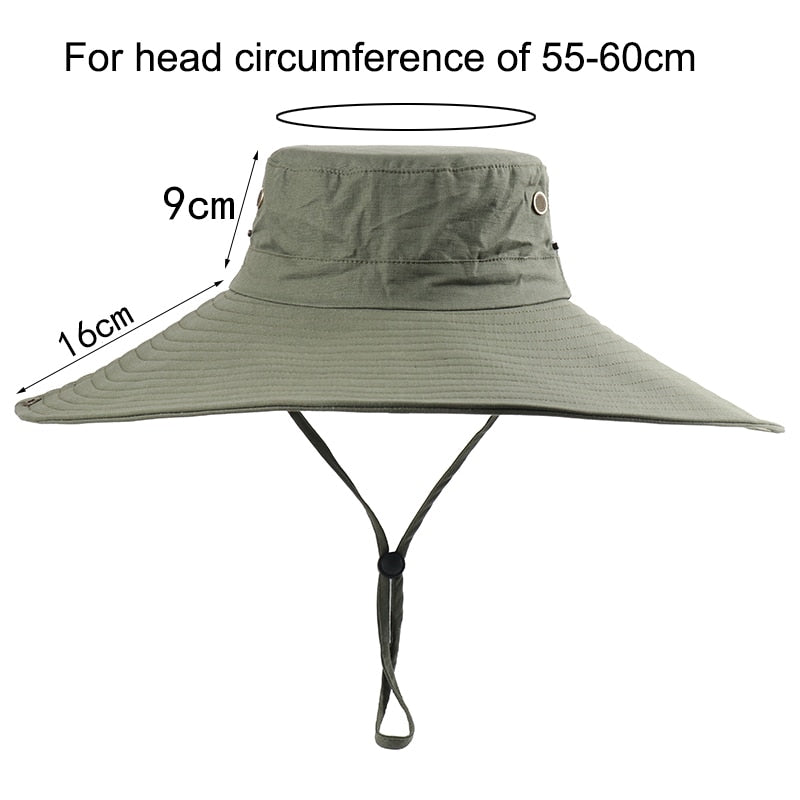 Sombrero de sol de ala ancha de 16cm de largo, sombrero de Safari transpirable para hombres y mujeres, sombrero Boonie de verano, gorra de protección UV, senderismo, pesca, sombrero de cubo para la playa