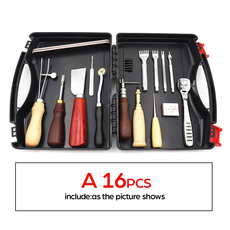 DIY Professional Leather Craft Tools Kit Handnähen Stitching Punch Carving Work Saddle Groover Set Zubehör DIY Tool Box