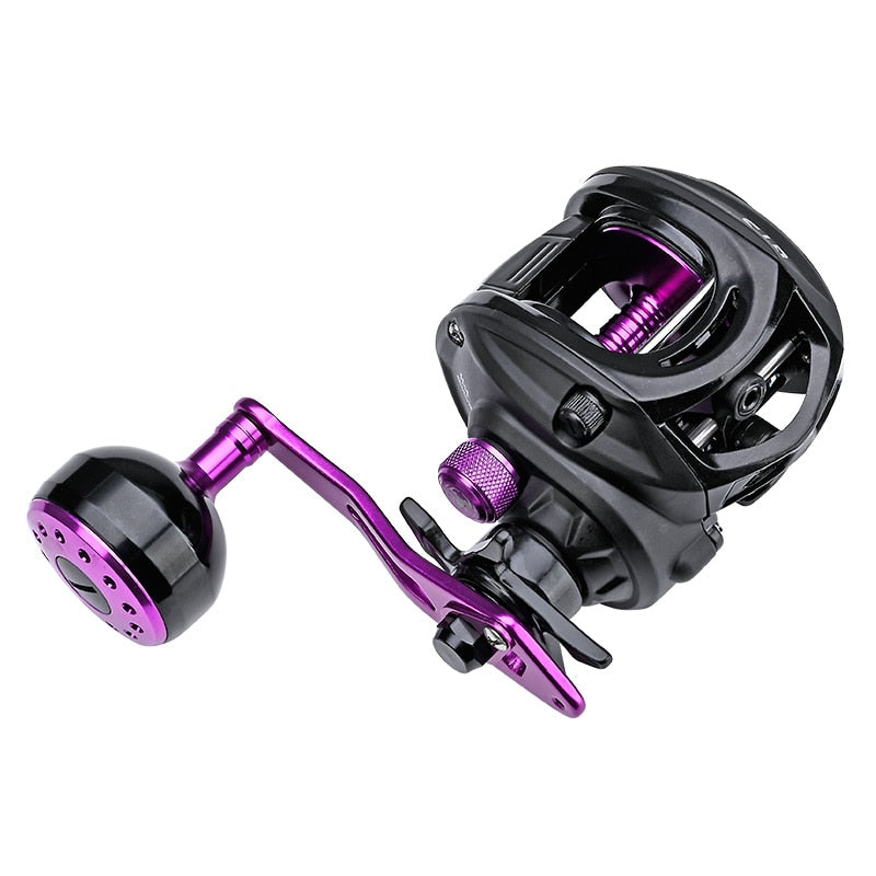 Carrete de pesca JITAI Baitcast, línea de pesca más grande, capacidad 12BBs 7,0: 1, relación de engranaje, perilla de mango extendido de 92MM, arrastre de fibra de carbono de 8KG