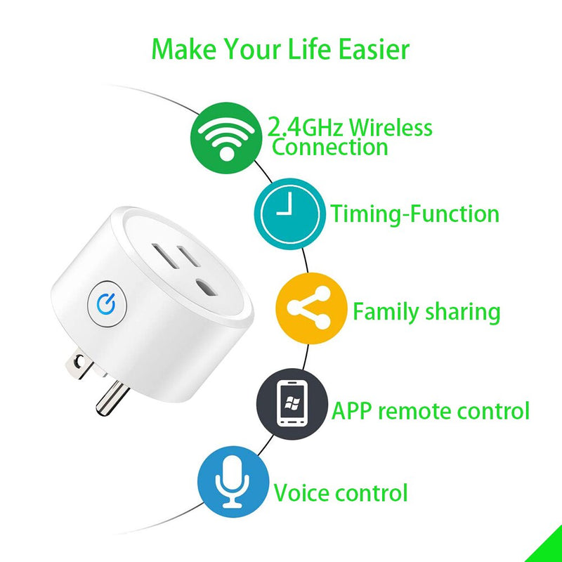 Smart Plug WiFi Mini Socket Smart Outlet, Work with Alexa and Google Home, No Hub Required, Remote Control your Devices