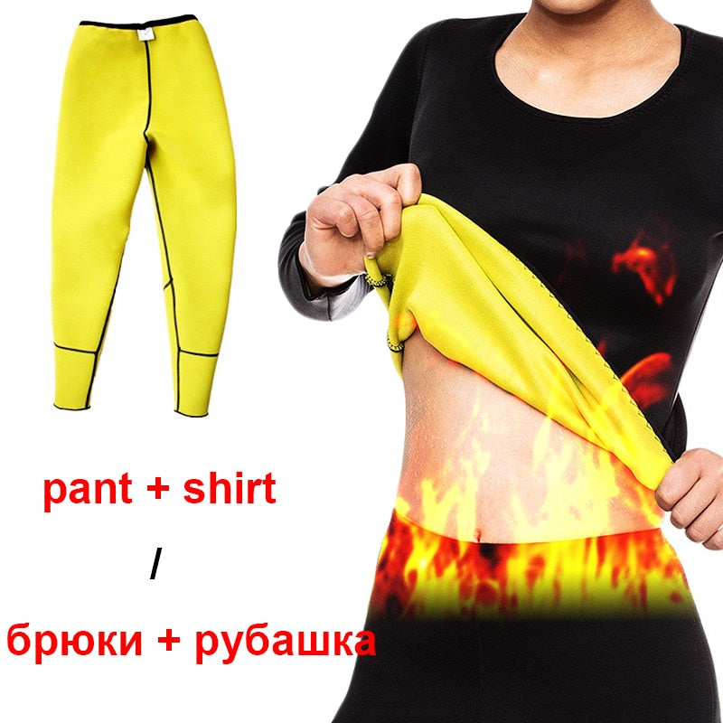 Twinso Slimming Pant + Shirt Women Sport Set Neoprene Sauna Suit Weight Loss Body Shaper Waist Trainer Blouse Legging Tracksuit