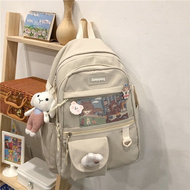 Mochila de moda japonesa para Mujer, mochilas escolares para chicas adolescentes, mochilas de malla de nailon con múltiples bolsillos, Mochila femenina, Bolsa para Mujer