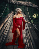 Umstandskleider für Fotoshootings Sexy schulterfreie Kleider mit Puffärmeln für schwangere Frauen Maxi langes Schwangerschaftsfotografiekleid