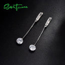 SANTUZZA Silver Earrings For Women Pure 925 Sterling Silver Shiny White Cubic Zirconia Long Drop Earrings Elegant Fine Jewelry