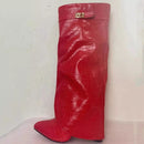 Ins Hot Spring Winter Great Quality Crocodile Print Upper Shoes Booty Knee High Pointy Toe Overlay Side Zip Damenstiefel 43